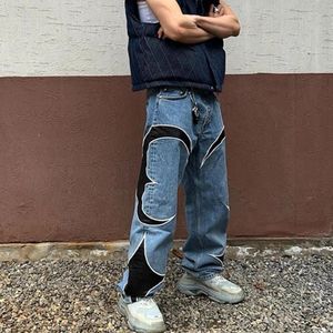 Thug Club Pu Leher broderie Patch Pack Y2K Jeans Vêtements de rue masculins Straitement pantalons de cargaison unisexe 231222