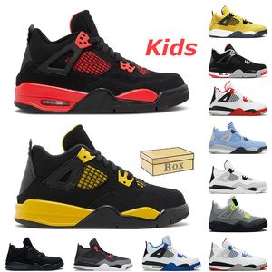 Thunder Designer J4s Chaussures Enfants 4s Jumpman 4 Baskteball Kid Plateforme Baskets Black Cat Bred Fire Red University Rose Militaire Bleu Mocassins Marche Sport Baskets