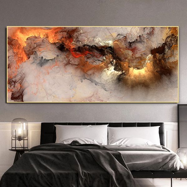 Toile de peinture de nuage de tonnerre, affiche nordique, Art moderne, Orange, blanc, fumée, images murales abstraites pour salon
