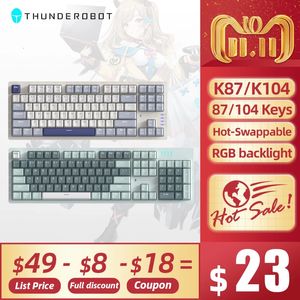 THUNEROBOT Mecánico Teclado de juego Rojo Brown Switch Swappable PBT KeyCaps Wired K87 K104 PC Gamer RGB 240418
