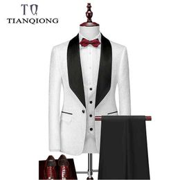 TIAN QIONG 3 Pec Costume Hommes 2020 Marque de luxe Costumes de mariage pour hommes de haute qualité Tuxedos Fleurs Imprimer Costumes masculins Prom Stage Wear X0909