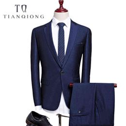 Tian Qiong goedkope nieuwste jas broek ontwerpen herfst hoge kwaliteit casual blauw pakken mannen, trouwjurk mannen, jas + broek maat S-3XL x0909