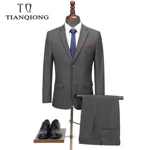 TIAN QIONG Hommes Costumes Dernières Manteau Pantalon Designs Costumes De Mariage pour Hommes Marque Vêtements Slim Fit Noir Gris Hommes Costume Formel 201106