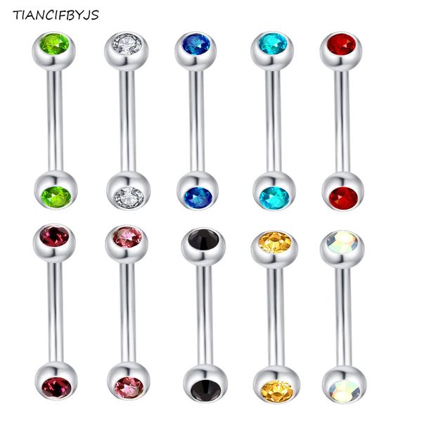 TIANCIFBYJS – anneaux à sourcils en acier, Double gemme, haltère incurvée, calibre 16, 1283m, bijoux pour le corps, 10 couleurs, barre de Labret pour nez, 240109