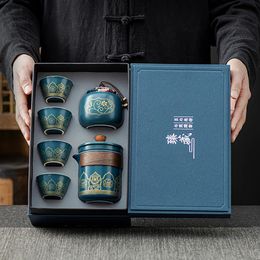 Tianview Kung Fu service à thé en céramique voyage tasse rapide 1 Pot 4 tasses à thé boîte cadeau Portable réalisation 240325