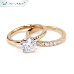 Tianyu fine gioielli personalizzati 585 750 vero oro giallo massiccio mossanite matrimonio solitario anello di fidanzamento moissanite set per le donne