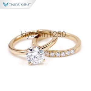 Tianyu Fine Jewelry personnalisé 585 750 véritable or jaune massif Mossanite mariage Solitaire Moissanite bague de fiançailles ensemble pour les femmes RCDR