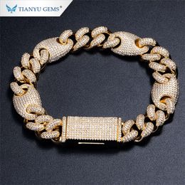 Bracciale con gemme Tianyu, maglia cubana in oro puro 14 carati tempestato di diamanti Moissanite
