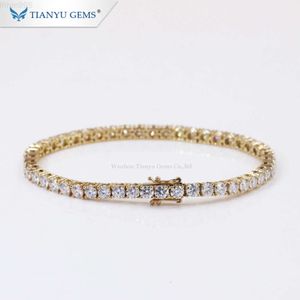 Tianyu Gems Pulsera de tenis de oro amarillo de 14 k/18 k con cadena de 3,5 mm y diamantes de moissanita personalizada