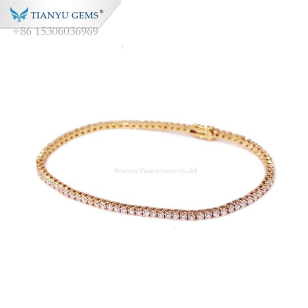 Tianyu Gems MOISSANITE DIAMANDO CAQUITA DE Diamante de 2 mm de 14k/ brazalete de oro amarillo