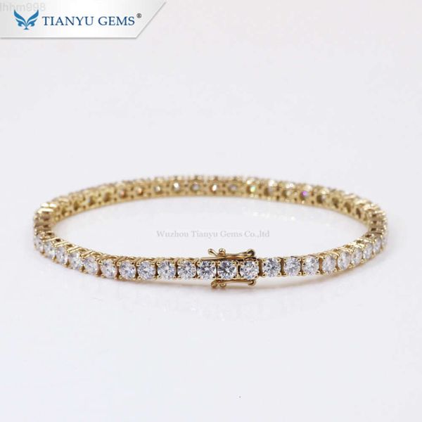 Tianyu Gems Bracelet de tennis personnalisé en diamant Moissanite avec chaîne de 3,5 mm en or jaune 14 carats/18 carats