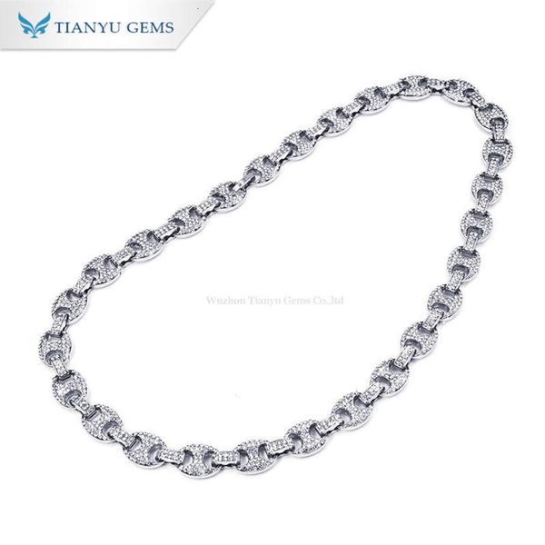 Tianyu Gems Ice Out Bijoux Hip Hop Chain Collier D Color Moisanite Diamonds Pure White Gold Cuban Lien