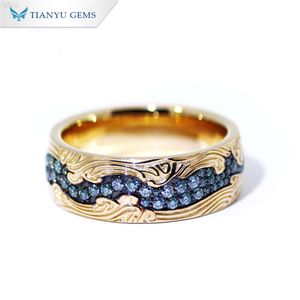 Anillo con dije de diamante Moissanite de Color oro amarillo puro de diseño Popular de Tianyu Gems para hombres