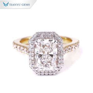 Tianyu Gems Pure 14K 18K Femmes Radiant Cut VVS MISSANITE Engagement Solide blanc jaune or Diamond Mariage Custom Custom Gold Anneau