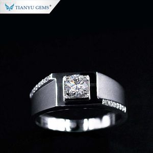 Tianyu Gems Simple Deign Puur Goud 1ct Moissanite Diamanten Trouwring voor Mannen