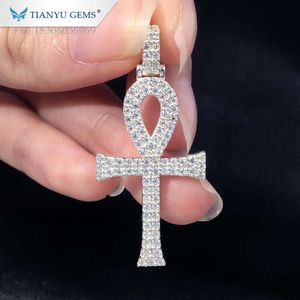 Tianyu bijoux Hip Hop personnalisé nom personnalisé gravé Mossanite croix Moissanite 14K or massif Ankh pendentif pour collier