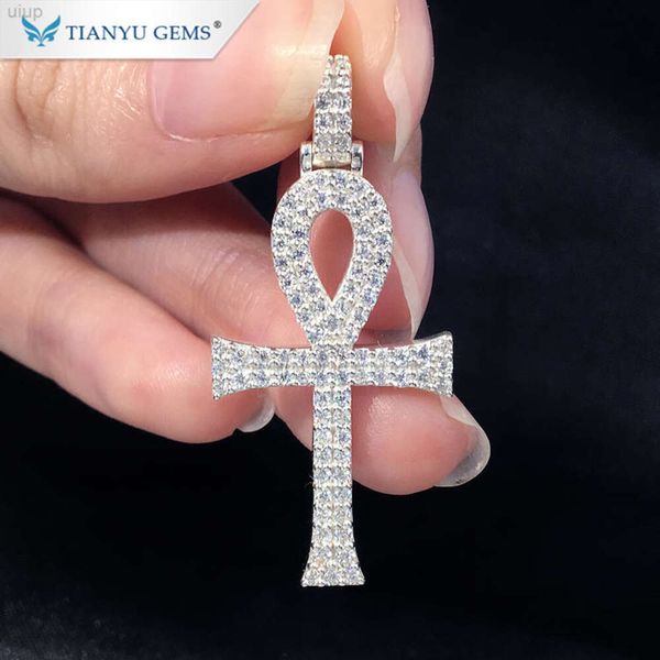 Tianyu bijoux Hip Hop personnalisé nom personnalisé gravé Mossanite croix Moissanite 14k 18k or massif Ankh pendentif pour collier