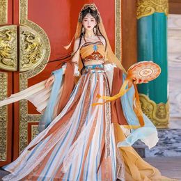 Hanfu de style exotique de la princesse de Tianzhu, déesse de la région occidentale féminine, robe de spectacle de danse, costume ancien, ensemble complet de festival de printemps et d'automne