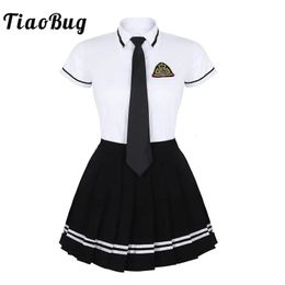 TiaoBug Costume uniforme d'écolière japonaise blanc à manches courtes t-shirt haut jupe plissée Cosplay filles coréennes ensemble de costumes d'étudiant 240301