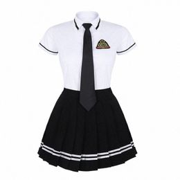 Tiaobug Japonais School Girl Uniforme Costume Blanc T-shirt à manches courtes Top Jupe plissée Cosplay Korean Girls Student Costume Set u3kM #