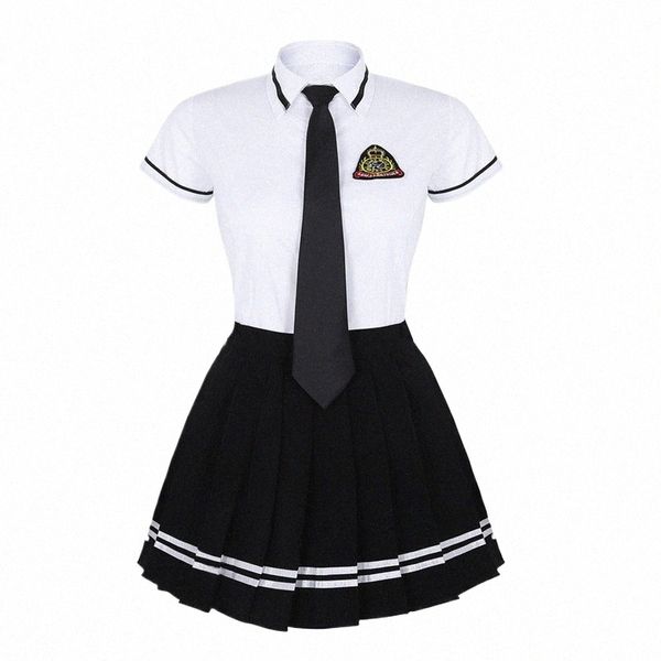 Tiaobug Escuela Japonesa Uniforme Traje Blanco Camiseta de manga corta Top Falda plisada Cosplay Chicas coreanas Traje de estudiante Conjunto u3kM #