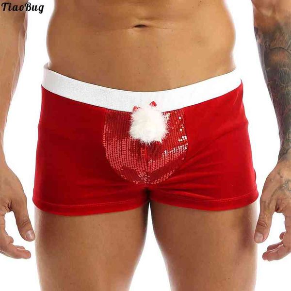TiaoBug hommes Sissy Gay rouge Lingerie velours fête de vacances Boxer Shorts sous-vêtements caleçons G220419
