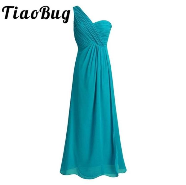 TiaoBug, un hombro, una línea, vestidos de dama de honor, gasa larga, invitada de boda, princesa, longitud hasta el suelo, verde azulado, azul marino, vestidos rosas Y200104611291