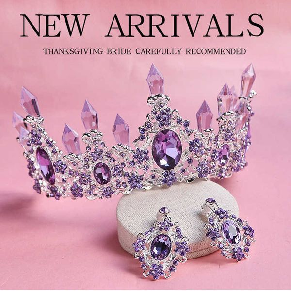 Diadèmes 2020 Nouvelle Arrivée Charme Violet Cristal De Mariée Diadème Couronnes Magnifique Strass Diadème pour Princesse De Mariage Accessoires De Cheveux Z0220