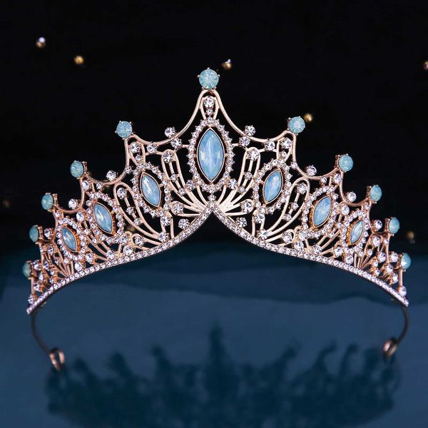 Tiaras 5 Colors Princess Queen Girls Pink Opal Crystal Tiara For Women Party Birthday Crown Hair Accessories Headwear Bijoux