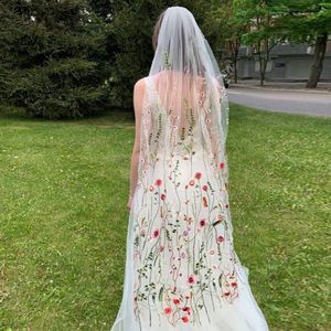 Tiaras 6090130 cm Bridal Colored Floral Brodery Lace Veil Boho Wedding Cathedral Flower Wath 230729