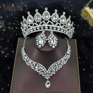 Tiaras A111 Luxueuze bruiloft Kroon Earring Ketting Set Afrikaanse bruid Tiara Sets Nigeria Bridal Hair Sieraden Set Barokhoofdband Z0220