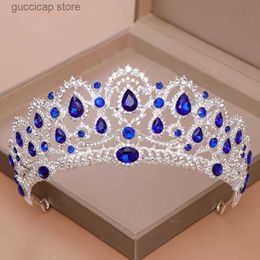 Diadèmes AiliBride couronne reine diadème accessoires de cheveux de mariage diadèmes et couronnes en strass cristal bleu pour bijoux de cheveux de mariage de mariée Y240319