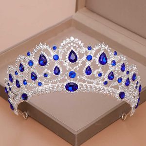 Tiaras Ailibride Crown Queen Tiara Wedding Haaraccessoires Blue Crystal Rhinestone Tiaras en Crowns voor bruids bruidshaar sieraden Z0220