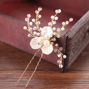 Diadèmes AiliBride Or Perle Strass Fleur De Mariage Épingles À Cheveux Mariée Accessoires De Cheveux Femmes Mariée Casque À La Main Bijoux De Cheveux Y240320