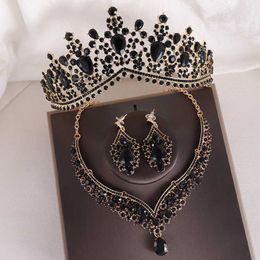 Tiaras Baroque 3PCS / Set Bridal Wedding Crown Princess Queen Water Drop Ab Crystal Tiaras Collier Boucles d'oreilles