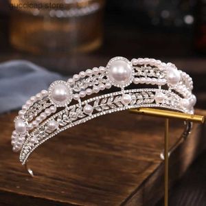 Tiara's Barok Kristal Bruid Parel Bruidstiara's Diana Kroon Strass Optocht Diadeem Hoofdband Bruiloft Haaraccessoires Tiara De Noiva Y240320