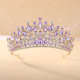 Tiaras barokke goudkleur paarse lila roze kristal strass strass tiara kronen koningin king prinses bruiloft haaraccessoires bruids diadeems z0220