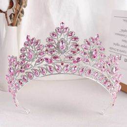 Tiaras barokke luxe schattige roze kristal tiara kroon elegante prinses tiara bruiloft verjaardagsfeestje haarjurk accessoires sieraden