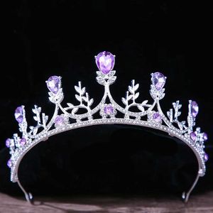 Tiaras Baroque Princesse Queen Bridal Crown Purple Crystal Tiara Fomen Women Wedding Vintage Crown Hair Dress Accessoires