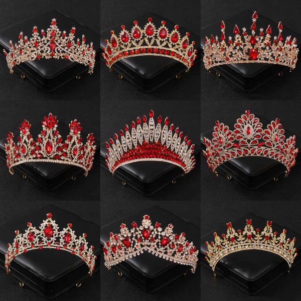 Tiaras Barroco Cristal Rojo Tiaras Y Coronas Prom Rhinestone Nupcial Diadema Corona Taira Para Mujeres Boda Accesorios Para El Cabello Joyería Corona Z0220