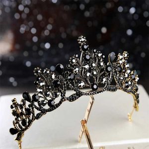 Tiaras Baroque Retro Black Luxury Bridal Crystal Tiaras Crowns Princess Queen Pageant Prom Rhinestone Veil Tiara Wedding Hair Accessory Z0220