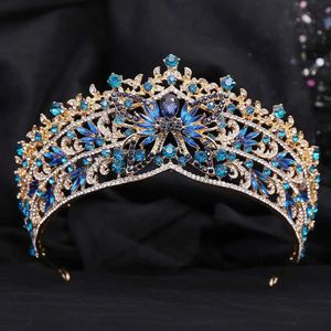 Tiaras barokke Rinestone Butterfly Tiara voor vrouwen Wedding Party Luxe Elegante bruidsbruid Blue Crystal Crown Hair Accessoires