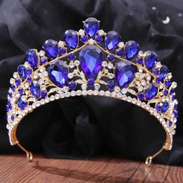 Tiaras Baroque Sweet Blue Crystal Crown Bride Tiara for Women Wedding Elegant Princess Headpice Hair Bijoux Punk Accessoires