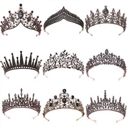 Tiaras baroque vintage noire cristal ramines couronnes mariée reine princesse accessoires de cheveux de mariage élégant