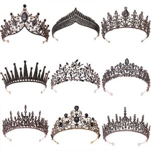 Tiaras Baroque Vintage Black Crystal Rhinestone Crowns Bride Queen Princess Wedding Hair Accessories Elegant Tiara Diadem Women Jewelry Z0220