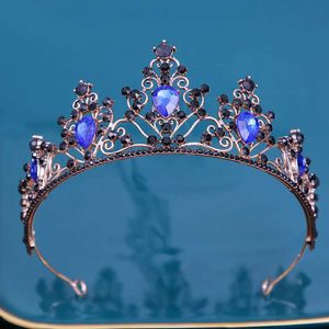 Tiaras Baroque Vintage Girls Crystal Crown Hair Bijoux Tiara Femme Birthday Fête Sky Blue Rhinaigne Bridal Crown Accessoires