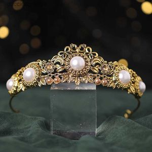 Diadèmes baroques vintage or cristal fleurs perles diadèmes strass reine couronnes accessoires de cheveux de mariage bandeau de luxe diadème Y240319