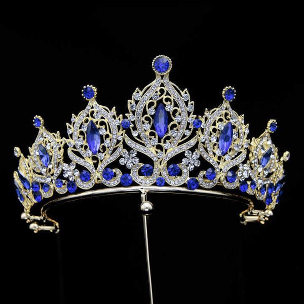 Diadèmes de mariée diadèmes en cristal bleu couronne en métal doré décoration couronnes bijoux de mariage diadèmes Z0220