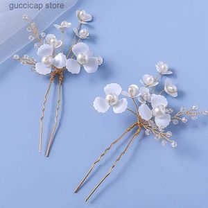 Tiara's bruids haarspeld handgemaakte kristallen haar gesp witte bloemen hoofddeksels bruiloft accessoires bruidsmeisje hoofdtooi Womens cadeau sieraden Y2403