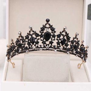 Tiaras Bridal Tiaras Halloween Black Crown For Women Princess Queen Barok Rhinestone Hoofdbanden Bruid Huwelijk Haar Sieraden Accessoires Z0220